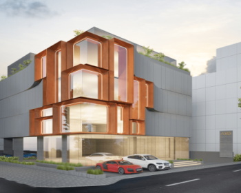 Axis Copperpod. use of Zinc sheets in a unique way for facade